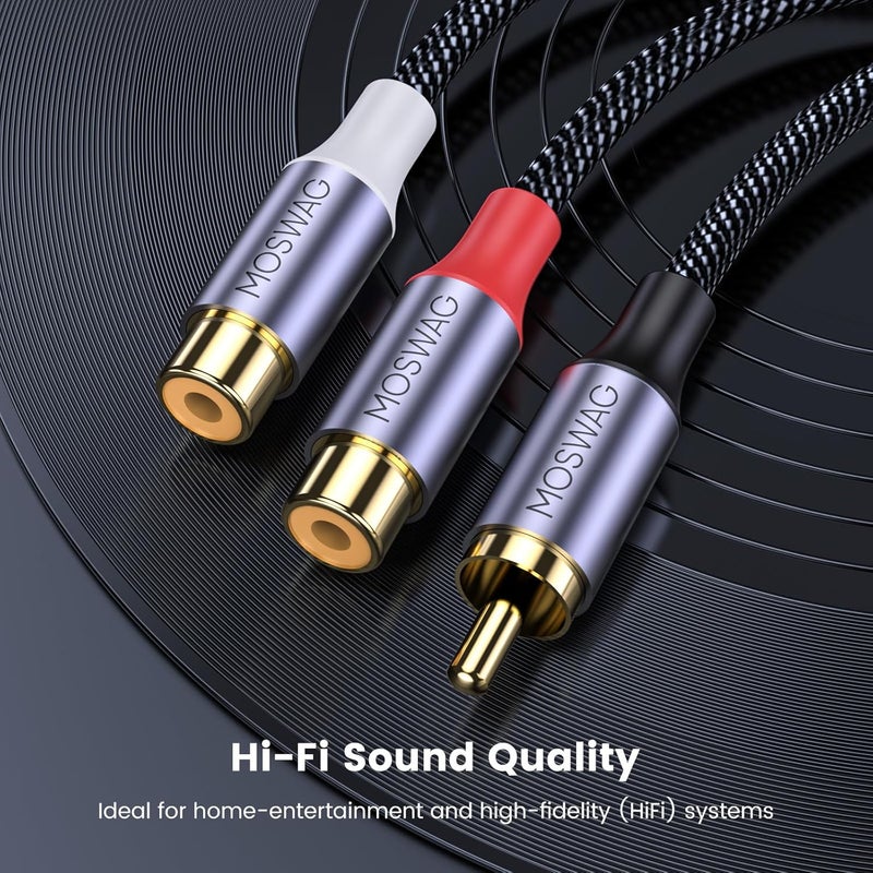 MOSWAG 1 Male to 2 Female, RCA Y Splitter RCA Cable Audio Video Splitter Adapter Extension Cord Compatible with subwoofers, Speakers, Home theatres, HDTVs, Gaming Consoles - Image 3